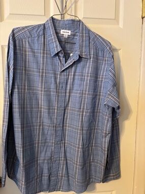 Haggar Blue Plaid Long-Sleeve Dress Shirt